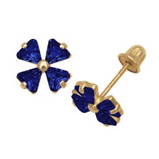 14k Yellow Gold CZ Flower Birthstone Stud Screw Back Earrings
