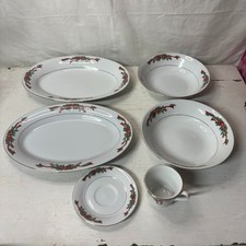 Vtg Poinsettia  Ribbons Fine China Porcelain Christmas Replacement Dishes