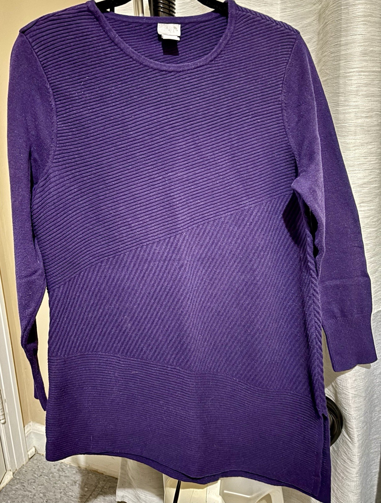 Chico's Asymmetrical Hem Ribbed Tunic Pullover Violet Sweater  55% cotton size 2