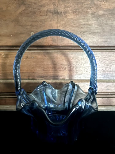 Vintage Fenton Art GlassTwilight Cobalt Blue Basket W Twisted Handle Beautiful!!