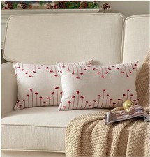 Boho Christmas Throw Pillow Covers 12x20 Set 20" x 12" - Pack of 2 - Red Beige