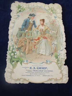 Antique E A Graef Cocoanut Jersey City NJ  Beautiful Die Cut Embossed 8x12  S95