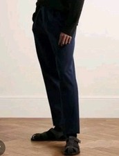 Ermenegildo Zegna Soft Pleated Silk Wool Trousers Navy Blue Dress Pant 34x31