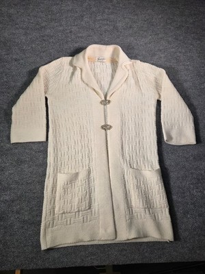 Sandi Layne Cardigan Womens Sz M White Open Front High End Knit Long Sweater