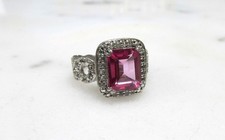 Unknown Pink  Clear Stone Sterling Silver Cocktail Ring Sz 4.75  6.4g  7-A380