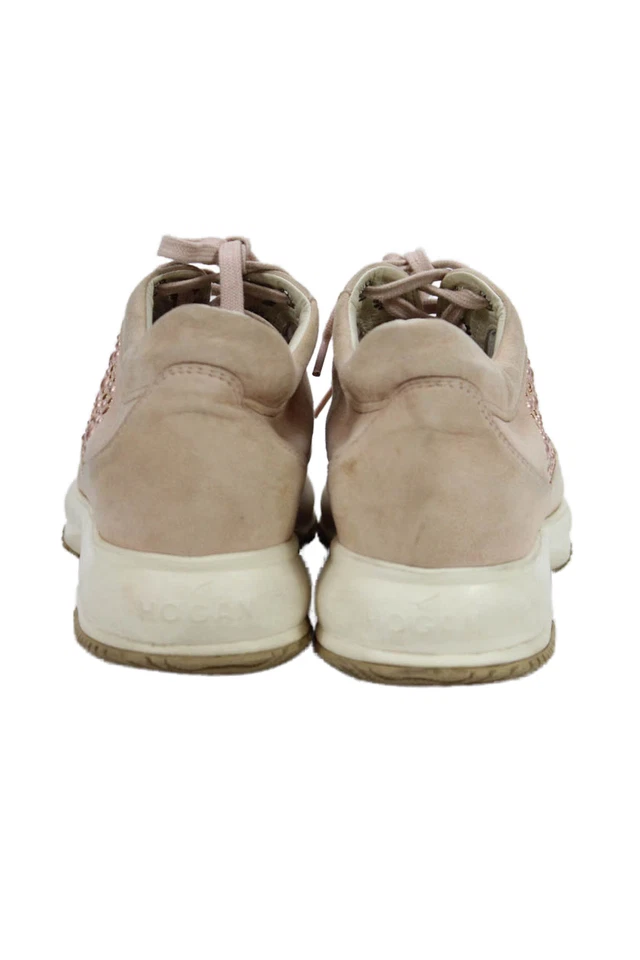 Tenis Hogan para mujer de gamuza con tachuelas con cordones de tacón bajo grueso rosa talla 36 6 Foto 3 de 4