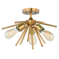 VAXCEL C0164 Estelle 17-in W Brass Mid-Century Modern Sputnik Semi Flush Mount