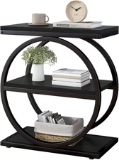Narrow End Table with 3 Storage Shelves, Industrial Sofa Side Table, Double roun