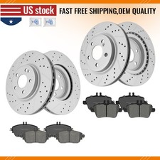 Front Rear Drilled Disc Rotors & Ceramic Pads For 2014-2019 Mercedes-Benz CLA250