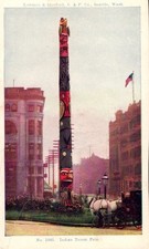 TOTEM POLE POSTCARD INDIAN TOTEL POLE, HORSE & BUGGY