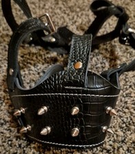 Studded Dog Muzzle For Large Dogs Black Has 3 Buckles