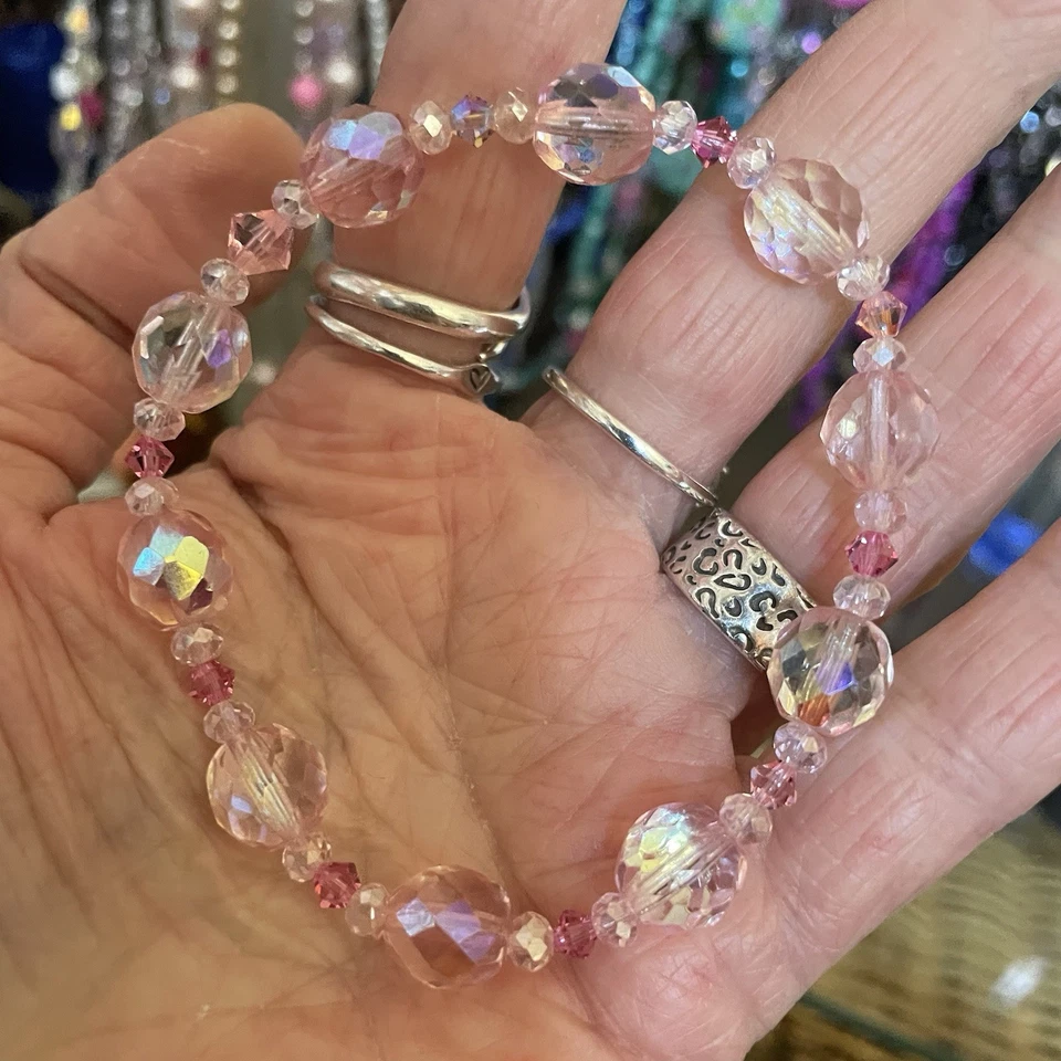 Perlenarmband mit div. funkelnden geschliffenen Glasperlen mit Swarovski 22cm - Bild 3 von 4