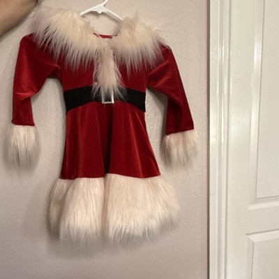 Only Little Once Girls Christmas A-Line Dress Red Faux Fur Trim Bow Sz 4