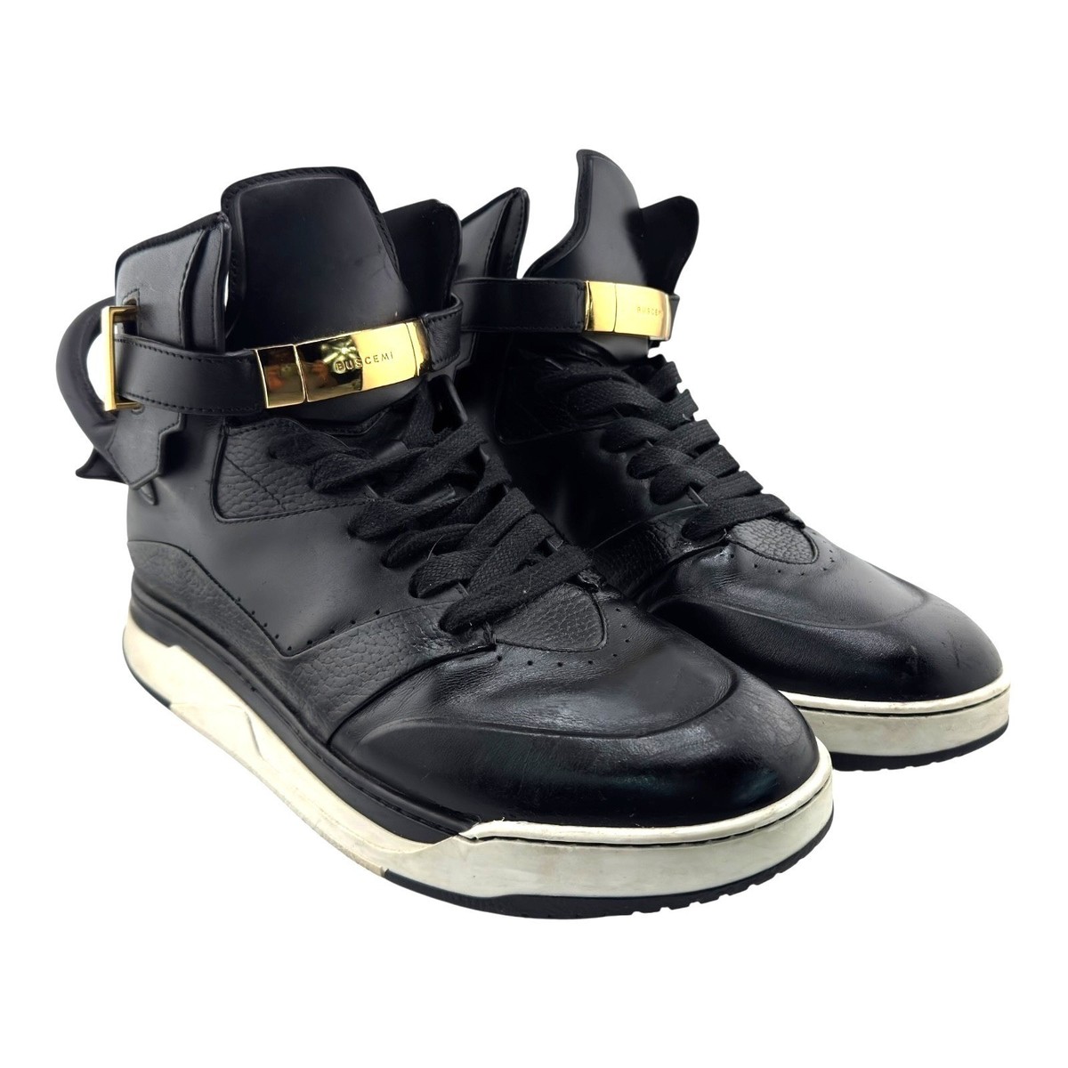 Buscemi Sneakers Mens 11 Black Leather B Court High Top Gold  display picture 2