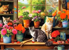 500 Piece Puzzle for -Cats and Flowers | Recycled Cardboar Jigsaw Puzzles 500 Pi