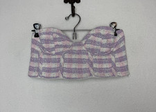Zara Strapless Pink Purple Plaid Tweed Bustier Crop Top Sweetheart Neck Size S