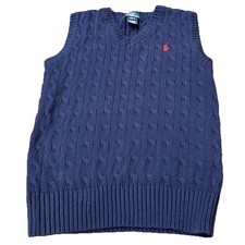 VTG Polo By Ralph Lauren V Neck Navy Blue W/red Pony Boys Vest Side M 10-12 