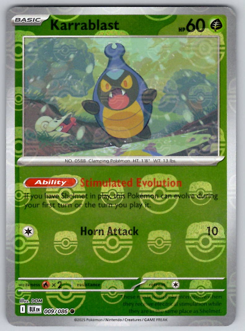 Karrablast (Master Ball Pattern) 009/086 SV: Black Bolt NM Pokemon Common