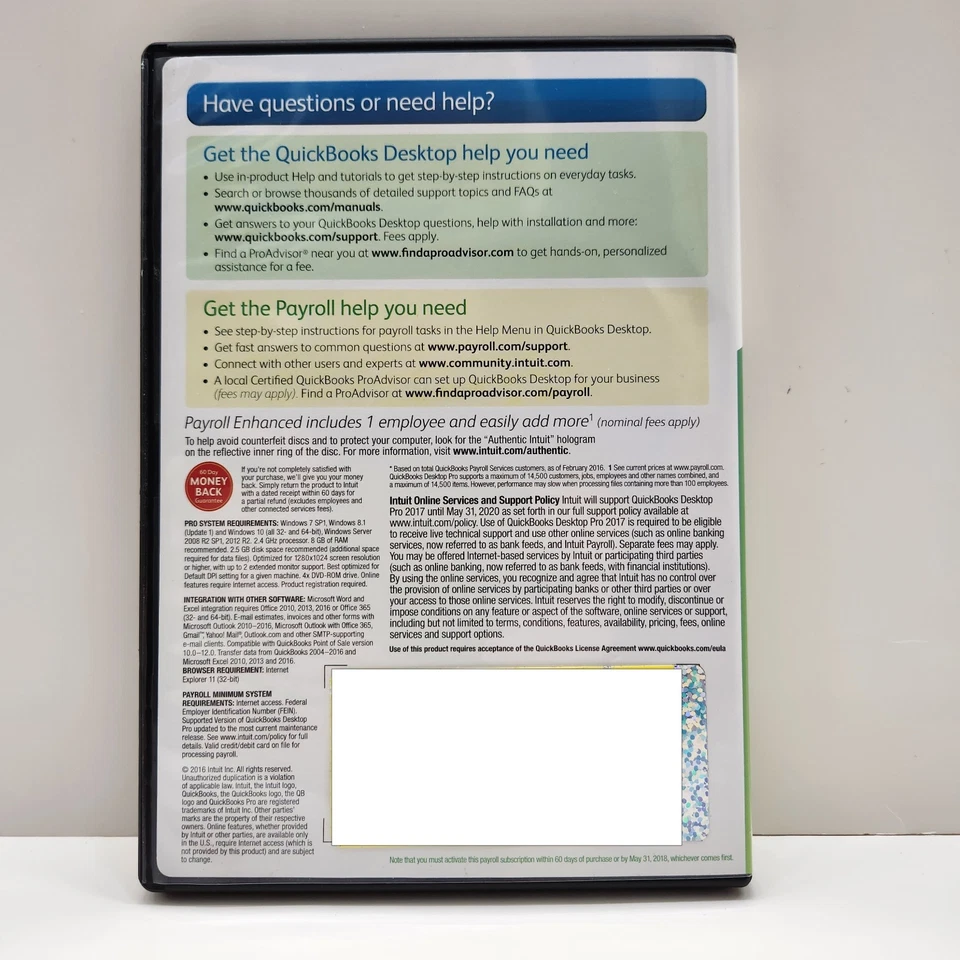 Intuit Quickbooks Desktop Pro 2017 Payroll Enhanced License Key Not Subscription - Image 2 of 4