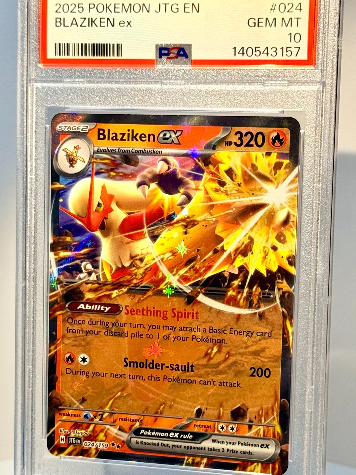PSA GEM MINT 10 POKEMON BLAZIKEN ex #024 (2025) JTG EN  JOURNEY TOGETHER  *NICE*