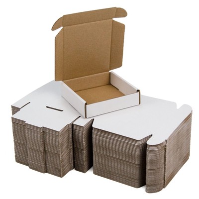 50 Pack 4x4x1 Inches Small Shipping Boxes, White Corrugated Cardboard Boxes, ...