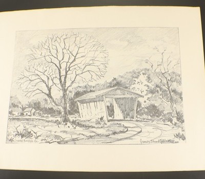 James Edward Gilder Print Art Drawing Covered Bridge GA Signed 13x10 Vintage