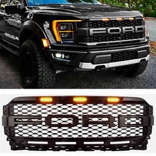 Black Mesh Upper Grill Front Grille Raptor Style Look Fit For 21-23 Ford F-150