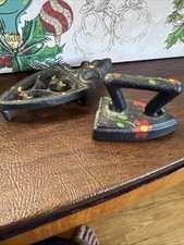 Vintage Mini 1 3/4" Cast Iron Iron Trivet Toy Collector Old Painted