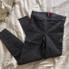 Spanx Black Distressed Skinny Jeans Raw Hem Back Pocket Women Denim