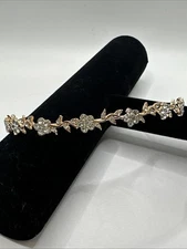 Bridal Headpiece Gold tone Flower Rhinestones Wedding Headband Hair Bride Fairie