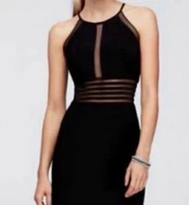 NW NIGHTWAY Women's Sheer Inset Cut Out  Black Dress Lined-Padded SZ/6