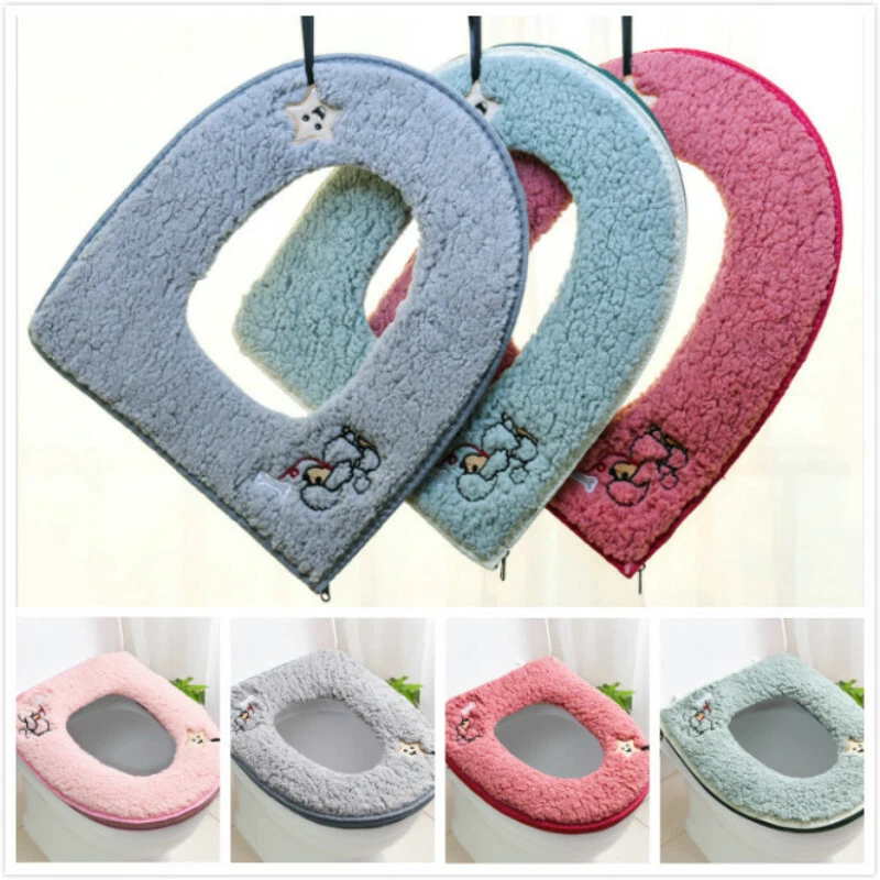 Cubierta de asiento de inodoro de baño bereber polar calentador alfombrilla cubierta cremallera lavable Foto 2 de 4