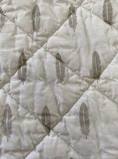 Land Of Nod EUC Quilted Cotton Changing Pad Cover White/Grey Feathers Design