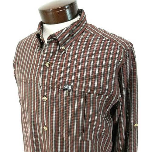 THE NORTH FACE Plaid Shirt Brown Orange L/S Button Front Logo Men's M $79 VEUC! - Picture 2 of 9