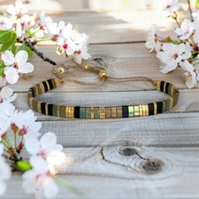 Handmade Miyuki Tila 14k Gold Plated Boho Reiki Adjustable Women's Bracelet Gift