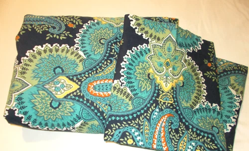 SET 3 Pottery Barn Leah Abstract Navy Paisley Queen Full Duvet 2 Standard Shams