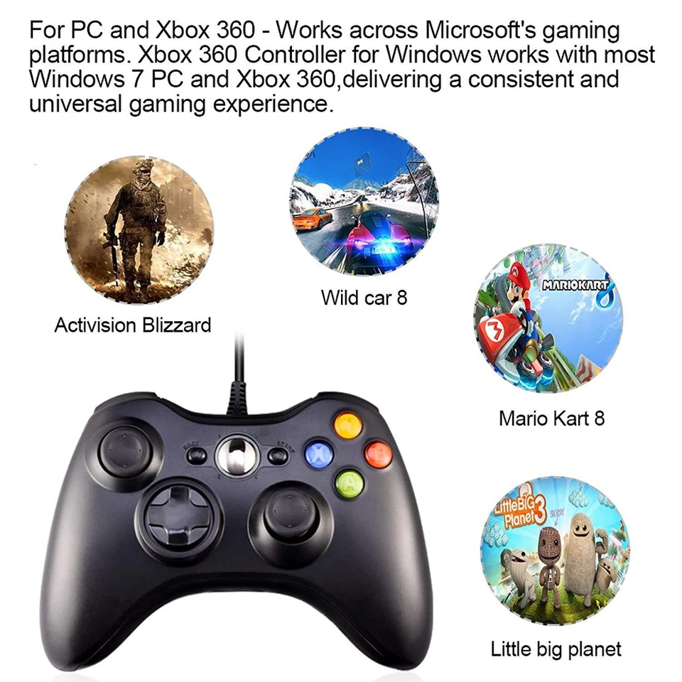 Wired Game Controller USB Joystick for Microsoft Xbox 360/ PC Windows 7 8 10 XP - Image 3 of 4