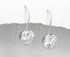 Solid Sterling Silver Bezel Set CZ Dangle Earrings 22mm 0.90" Long 2.9g Stylish