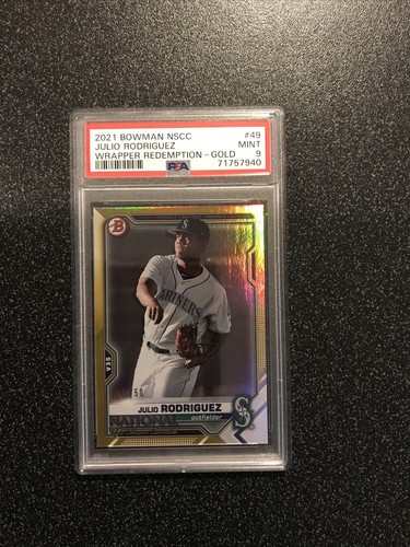 JULIO RODRIGUEZ 2021 Bowman NSCC RC #49 WRAPPER REDEMPTION - GOLD #46/50 PSA 9
