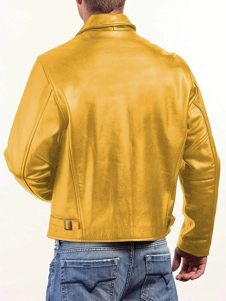 Homme Jaune Veste Cuir 100 Veritable Agneau Cuir Decontracte Manteau