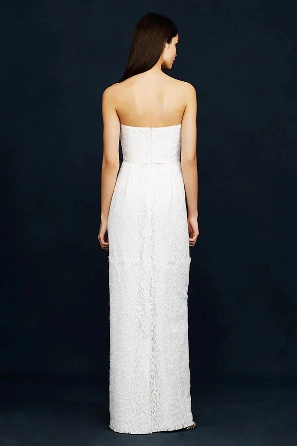 $995 NUEVO CON ETIQUETAS J. Vestido largo completo de boda de encaje con pestañas Crew línea A marfil talla 4 Foto 2 de 4