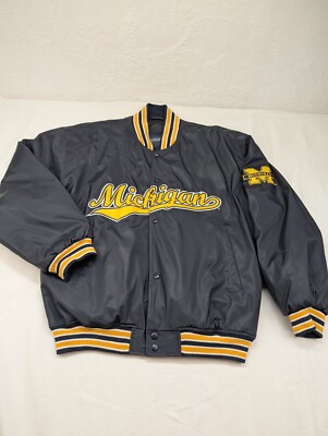 VTG Michigan Wolverines Jacket Mens XL Blue Steve & Barry s Polyvinyl. Very Nice