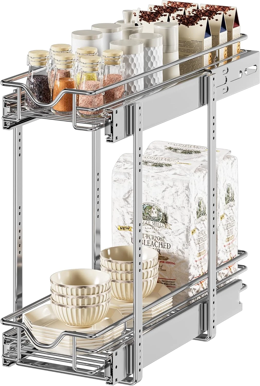 2-Tier Pull Out Cabinet Organizer with Wire Baskets for Kitchen Storage