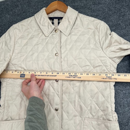 Burberry Brit Diamond Quilted Jacket Womens S Tan Nova Check Lined Snap Front - Picture 16 of 19