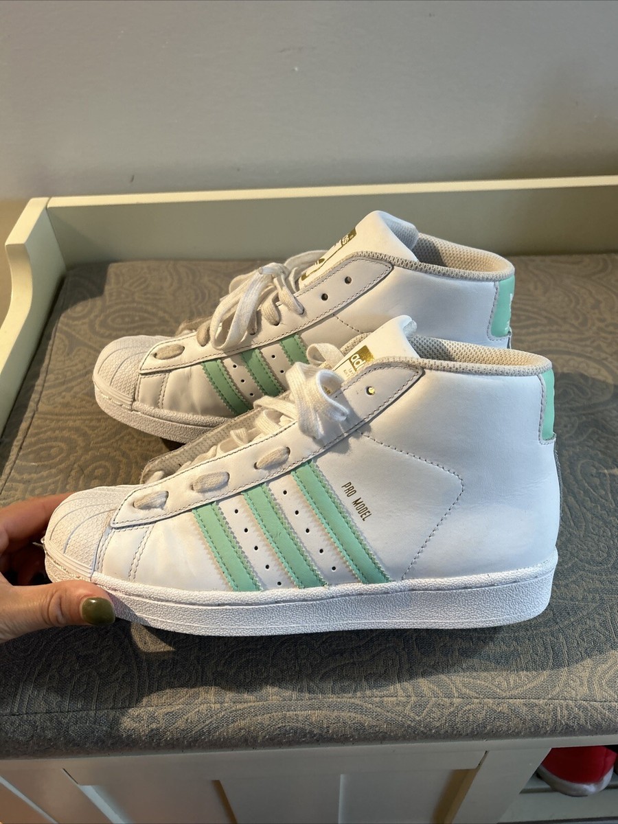 Size 6Y Adidas Pro Model Grade School Sneakers- White & Mint Green