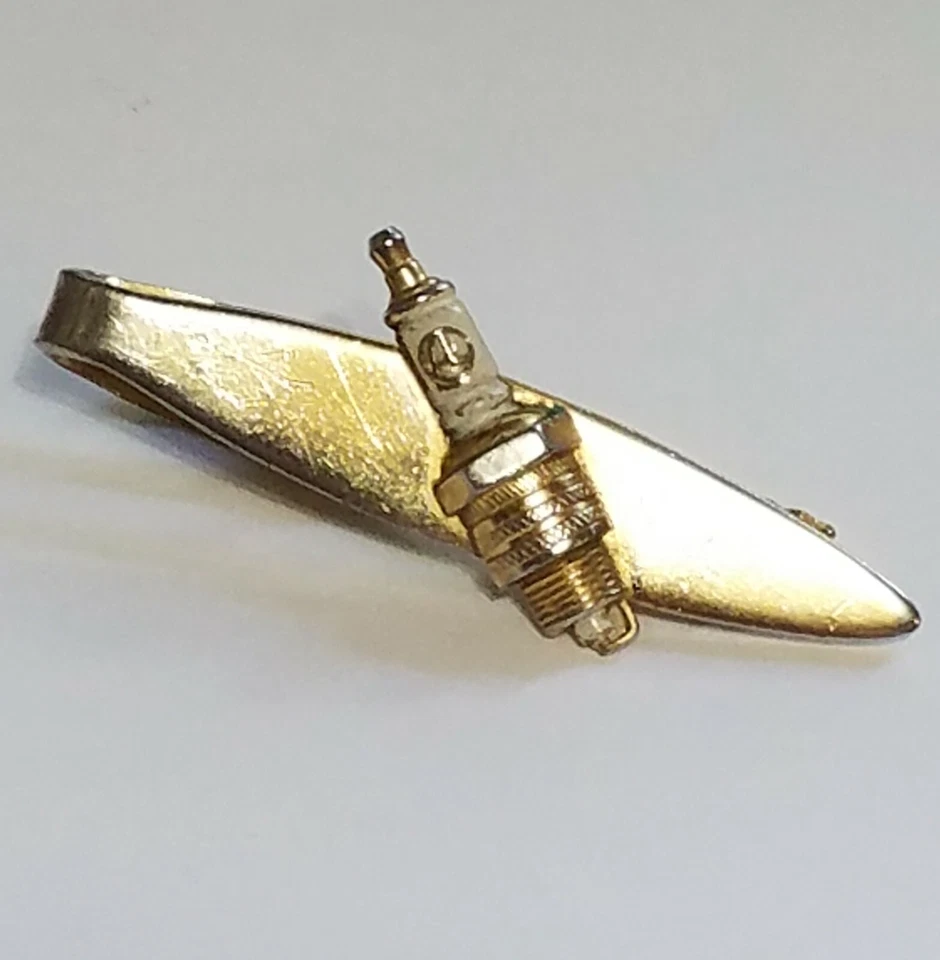 Vtg 1960's Speidel Autolite Spark Plug Gold Plate Tie Bar Clip USA Collectable Foto 2 de 4