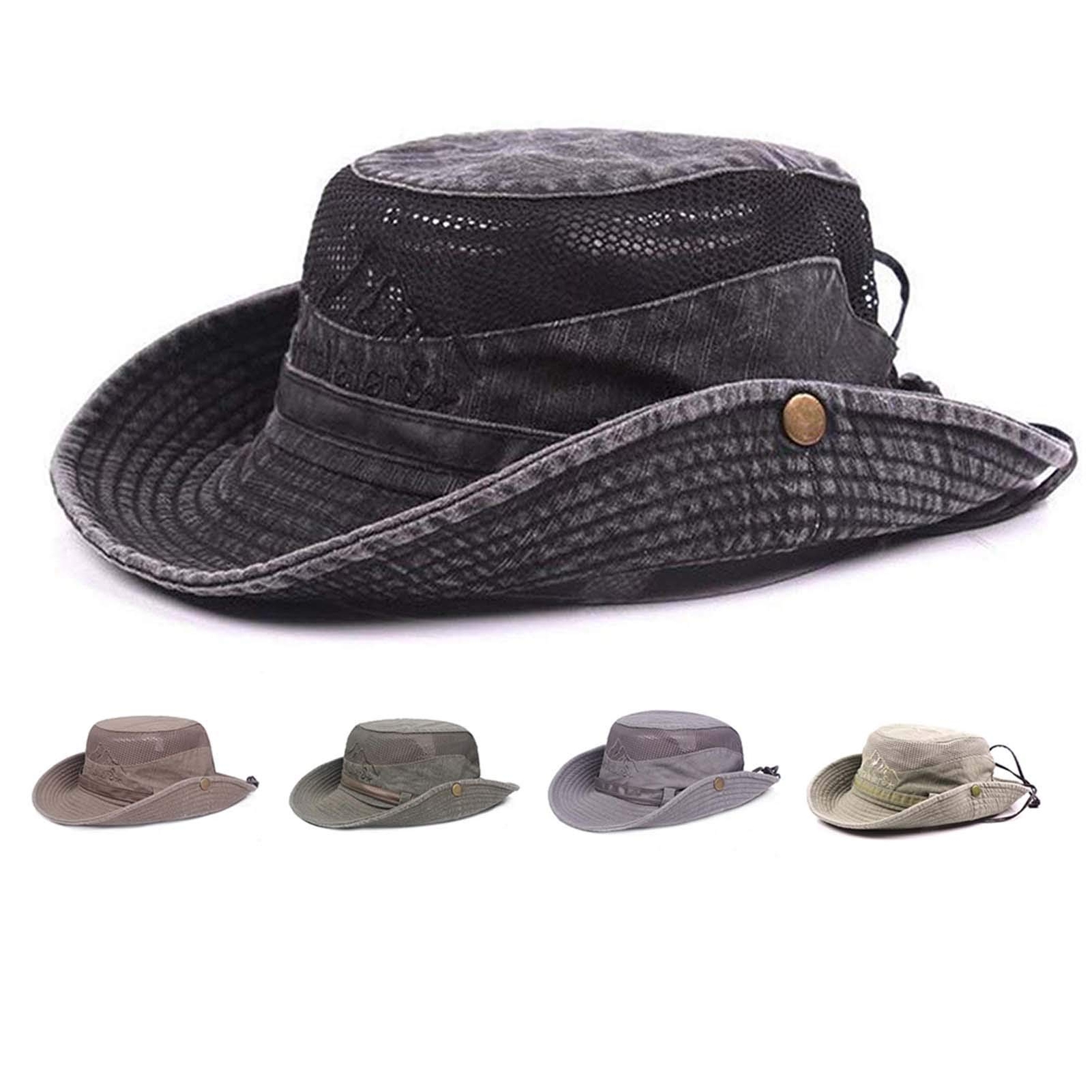 UPF 50 Wide Brim Sun Hat for Fishing Safari Boonie in Black