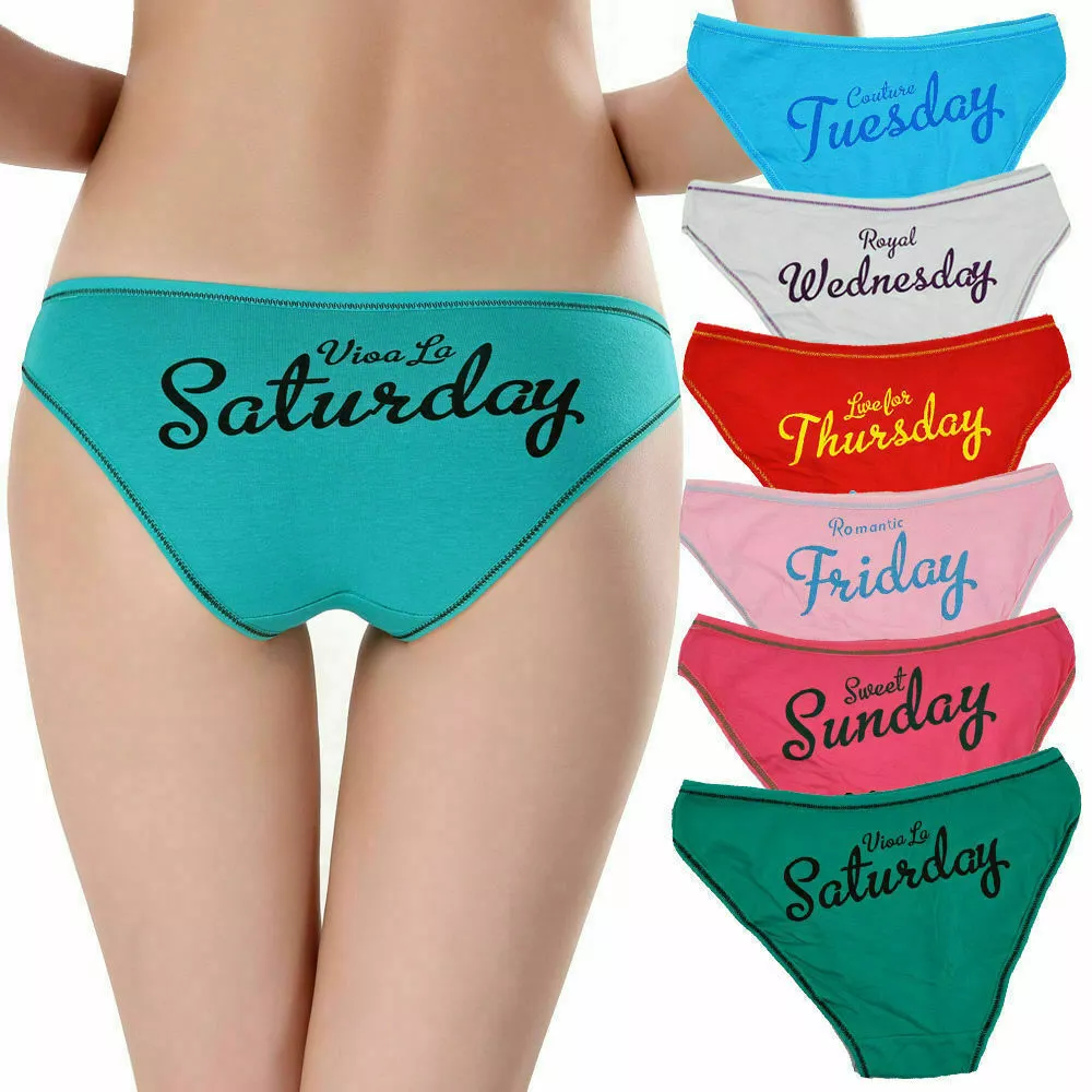 7pcs Ladies Knickers Cotton Printed Panties Week Days Briefs Women