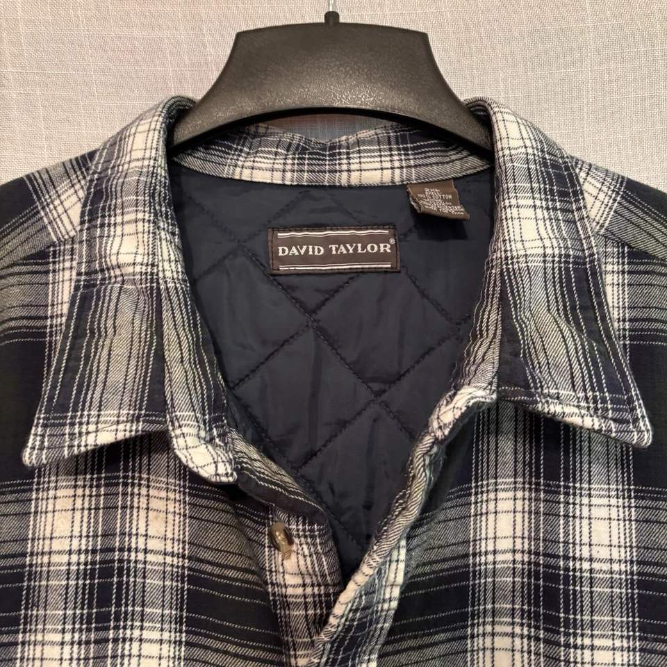Camisa de franela David Taylor para hombre 2XL chaqueta acolchada forrada azul y blanco a cuadros Foto 3 de 4