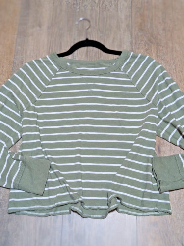 Aerie Top Womens Small Green Striped Long Sleeve C